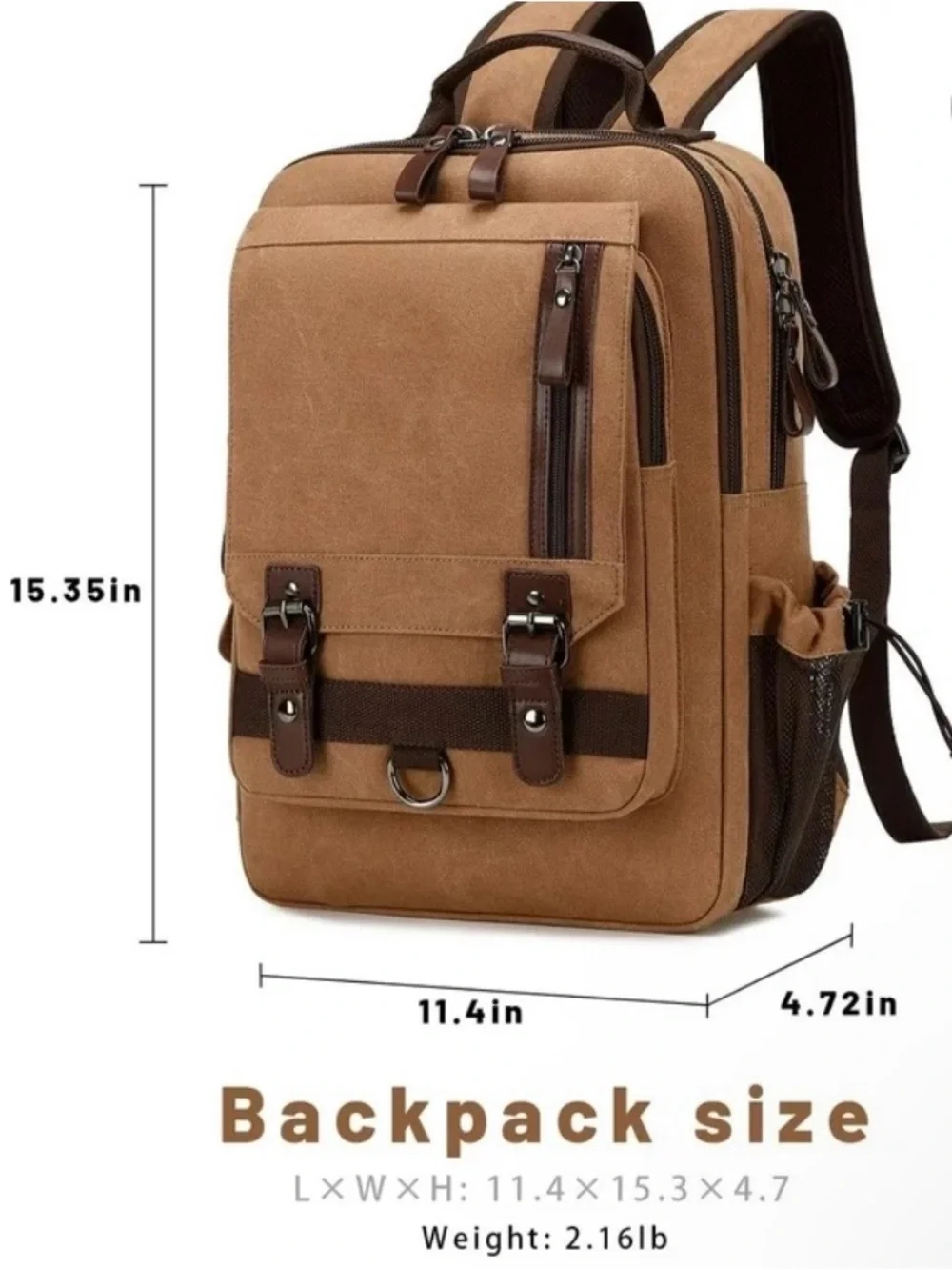 NEW MYGREEN Brown Backpack Zip & Buckle Closure, Leather Trim, Adjustable Strap